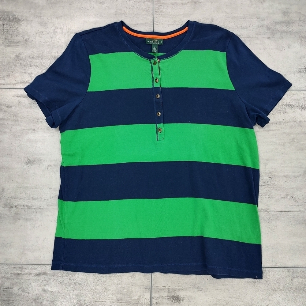 Lauren Ralph Lauren Jeans Co Green and Navy Striped Top Blouse Shirt Size 1XL